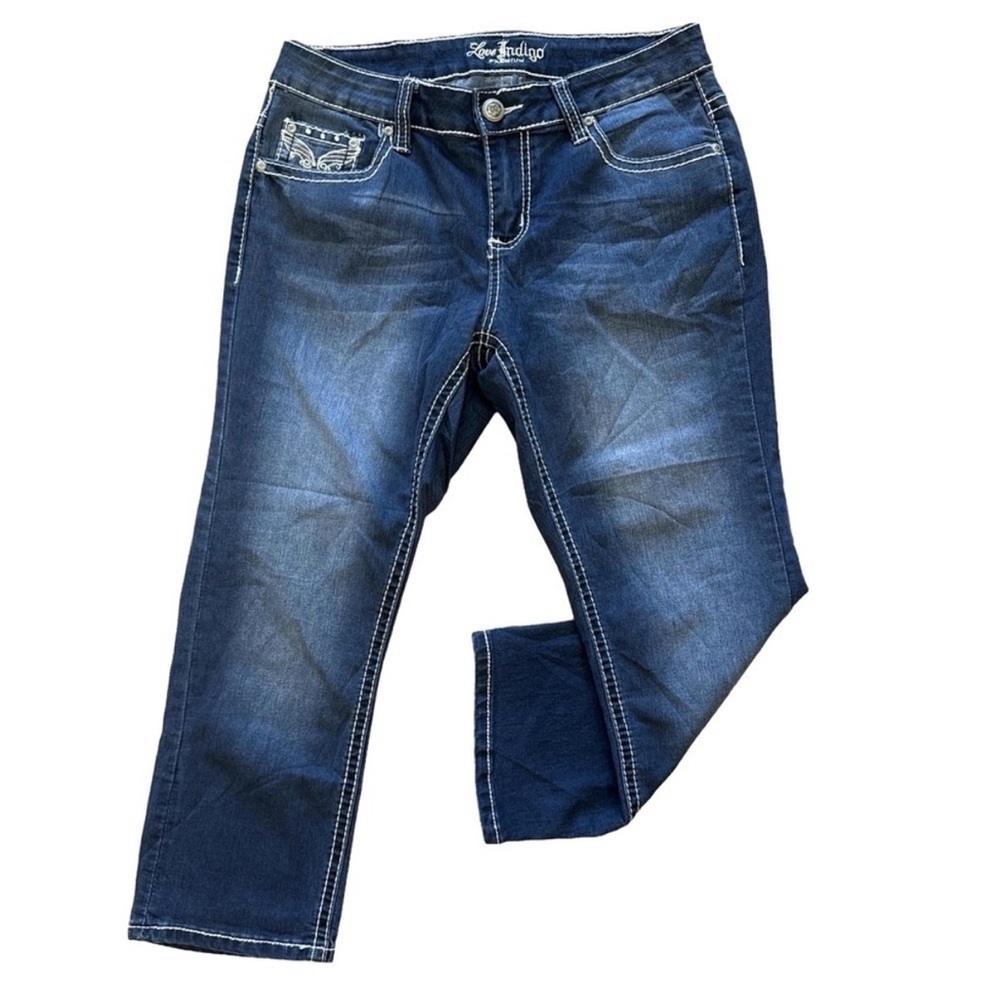 🔥 LOVE INDIGO💎 Premium Mid-Rise Embellished Capri Jeans | Size 6 🌸☀️
